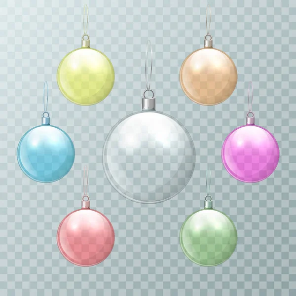 Christmas Multicolored Glass Balls Transparent Background New Year Transparent Glass — Stock Vector
