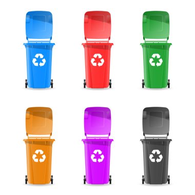 Çöp kutularını renkli. Vektör çizim.