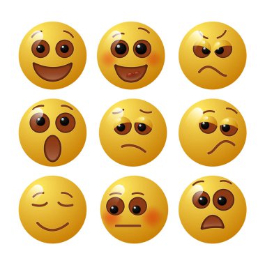 İnsan duyguları ile ifadeler kümesi. Emoji kümesi. Vektör çizim.