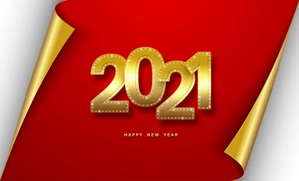 Feliz Año Nuevo 2021 Letras Realistas Oro Con Diamantes Sobre — Vector de stock