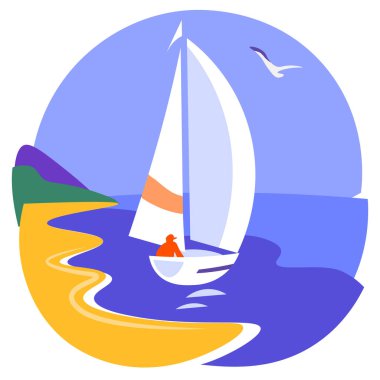  Yaz tatilindeki entrika. Denizde beyaz yelkenli bir yat