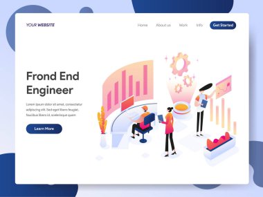 Front End Engineer Isometric Illustrati'nin açılış sayfası şablonu