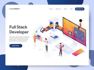 Full Stack Geliştirici İzometrik Illustra'nın açılış sayfası şablonu