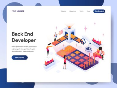 Back End Engineer Isometric Illustratio'nun açılış sayfası şablonu