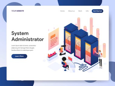 Sistem Yöneticisi Isometric Illustra'nın açılış sayfası şablonu