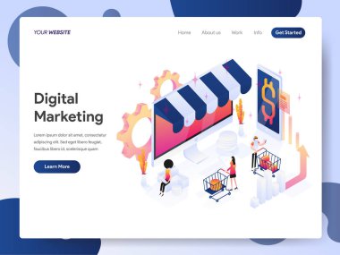 Dijital Pazarlama Analisti İzometrik Ill'in açılış sayfası şablonu