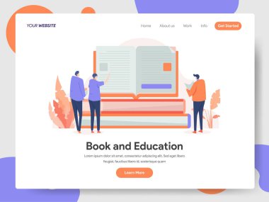 Kitap ve Eğitim İllüstrasyon Kavramının açılış sayfası şablonu
