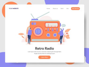 Retro Radyo İllüstrasyon Kavramı açılış sayfası şablonu. Moder