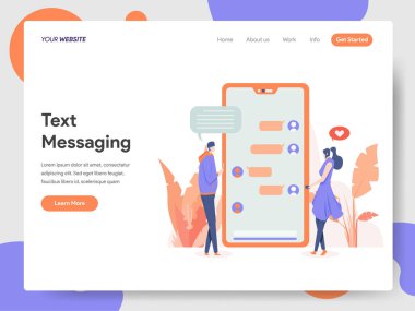 Metin Mesajlaşma İllüstrasyon Kavramı'nın açılış sayfası şablonu. Mo