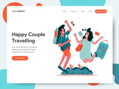 Happy Couple Seyahat İllüstrasyon Co açılış sayfası şablonu