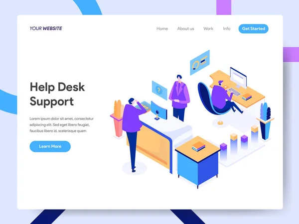 Modello di pagina di atterraggio di Help Desk Support Isomric Illustratio — Vettoriale Stock