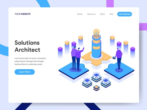 Landing Page Vorlage für Lösungen Architekt isometrisches Illustrat — Stockvektor