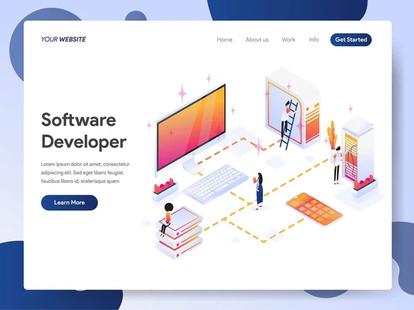 Modèle de page de destination du développeur de logiciels Isometric Illustrati — Image vectorielle