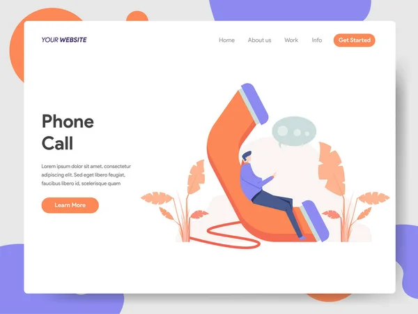 Landing Page Vorlage des Telefonanrufillustrationskonzeptes. modern — Stockvektor