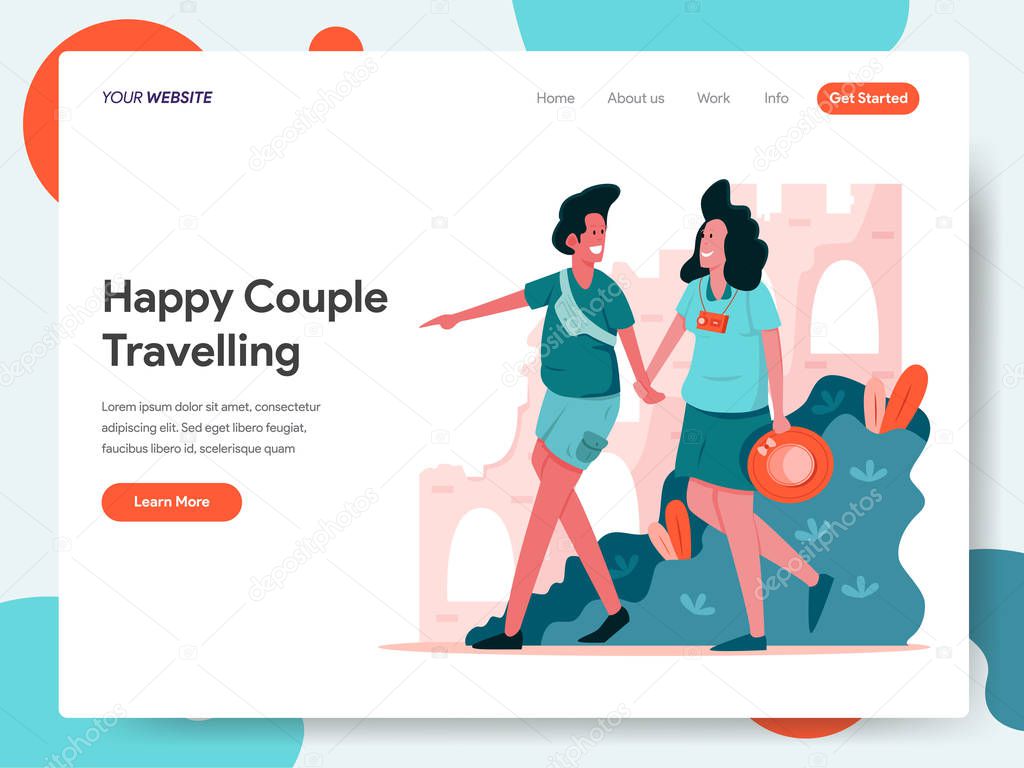 Landing page template of Happy Couple Travelling Illustration Co
