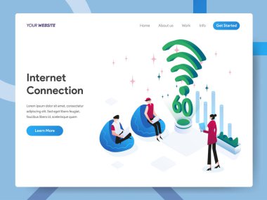 Internet Connection Izometrik Illustrat'ın açılış sayfası şablonu