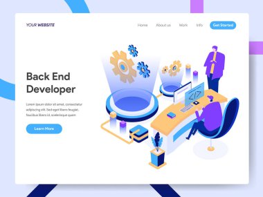 Back End Developer Isometric Illustrati'nin açılış sayfası şablonu
