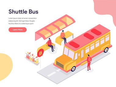 Shuttle Otobüs İllüstrasyon Kavramı. Biz izometrik tasarım konsepti