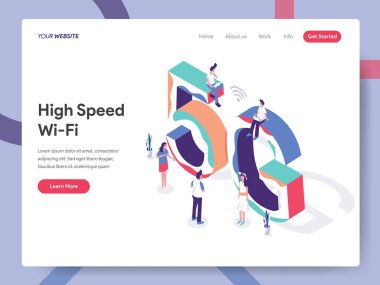 Yüksek Hızlı Wi-fi İllüstrasyon Kavramı açılış sayfası şablonu. 