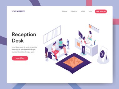 Resepsiyon Masası İllüstrasyon Kavramı'nın açılış sayfası şablonu. Is