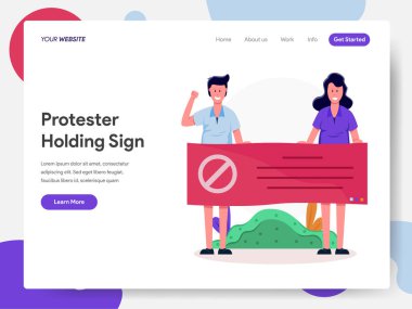 Protestocu Holding Sign İllüstrasyon Con açılış sayfası şablonu