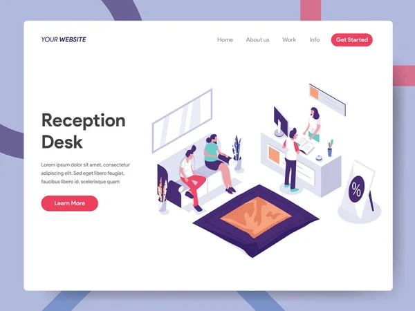 Mall för landningssida av receptionsdisken illustration koncept. Är — Stock vektor