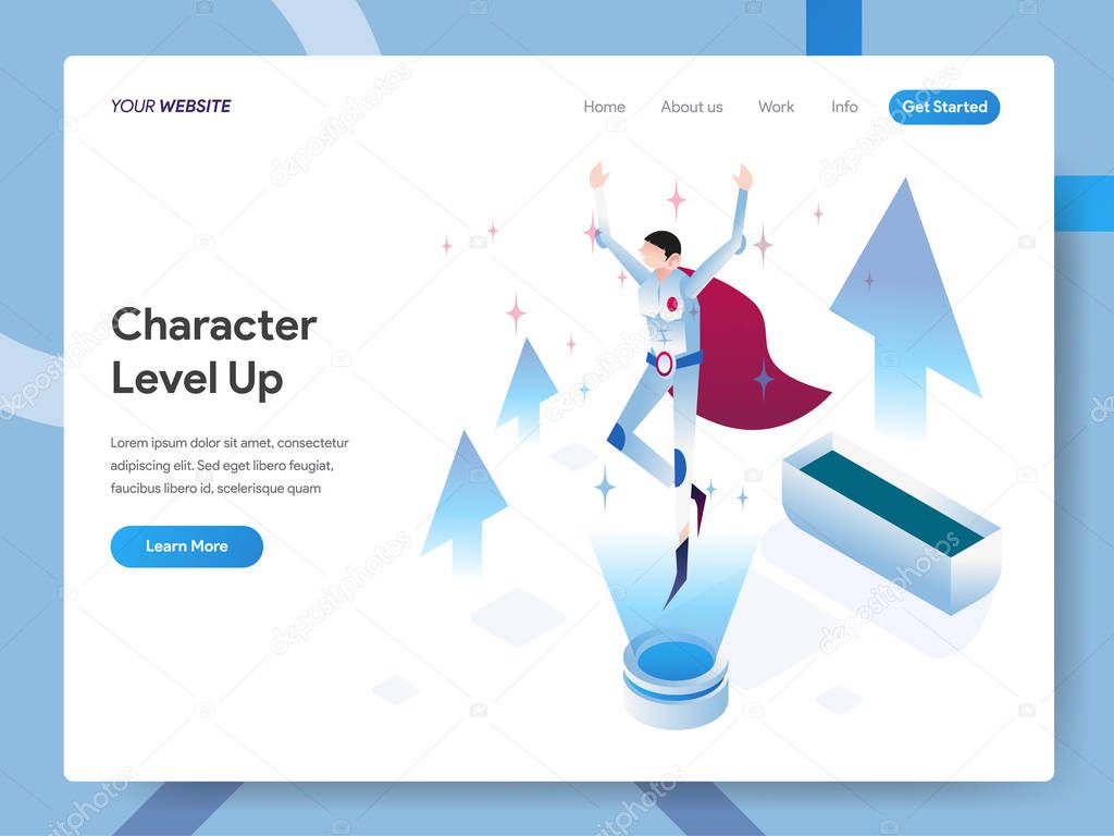 Landing page template of Character Level Up Isometric Illustrati
