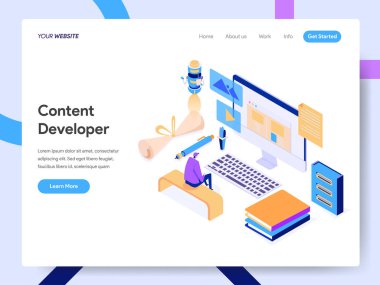 İçerik Geliştiricisi Isometric Illustratio'nun açılış sayfası şablonu