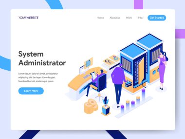 Sistem Yöneticisi Isometric Illustra'nın açılış sayfası şablonu