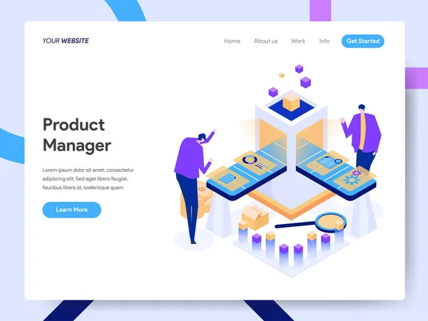 Modello di pagina di destinazione del Digital Product Manager Isometric Illus — Vettoriale Stock