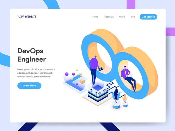 Plantilla de landing page del Ingeniero de Desarrollo y Operaciones Iso — Vector de stock