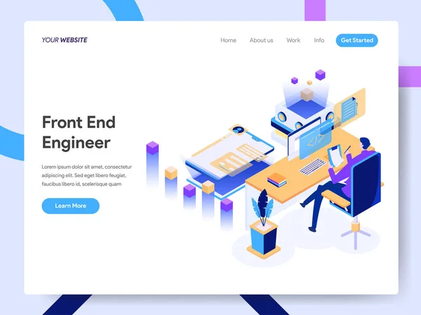 Modello di pagina di atterraggio del Front End Engineer Isometric Illustrati — Vettoriale Stock