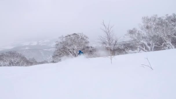 Skiër naar beneden de berg — Stockvideo