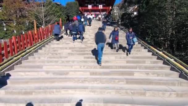 Японія, Камакура Січень 2019 Hyperlapse of Сходи до храму — стокове відео