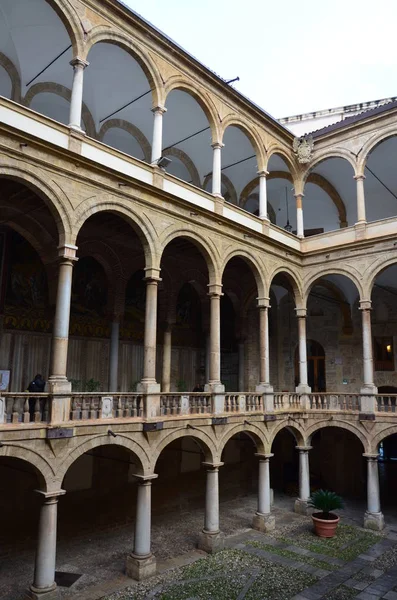 Sight of the internal courtyard The Normans\'l Palace in Palermo, Sicily