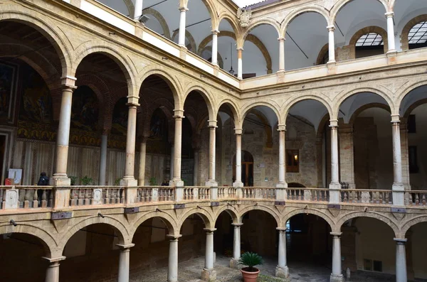 Sight of the internal courtyard The Normans\'l Palace in Palermo, Sicily