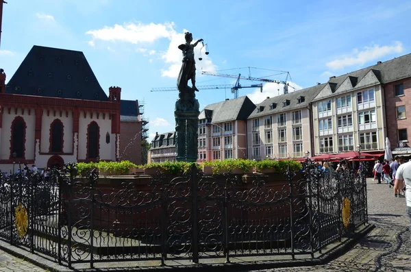 Lady Rättvisa Den Roemer Platsen Frankfurt — Stockfoto