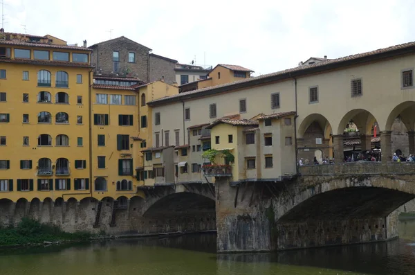 Hermosa Puesta Del Sol Vista Ponte Vecchio Arno Río Florencia —  Fotos de Stock