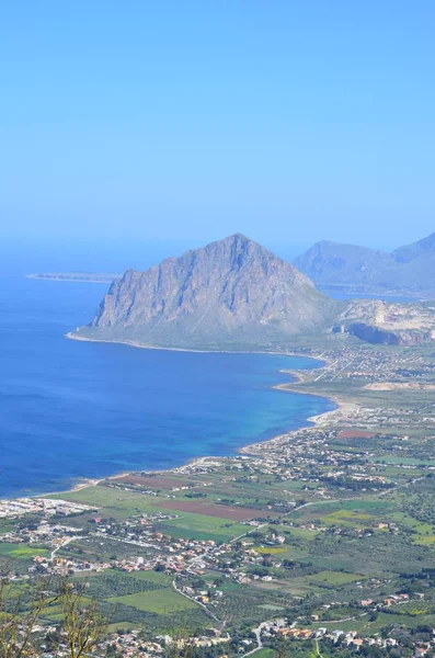 Widok Zatokę Bonagia Góra Cofanor Erice — Zdjęcie stockowe