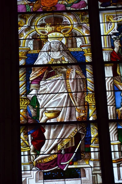 描绘德国科隆多姆五旬节的玻璃教堂窗户 — 图库照片