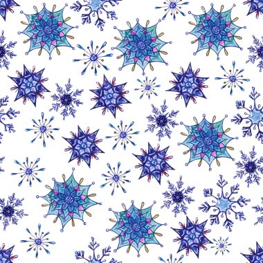 Noel suluboya kar taneleri arka plan. Dekoratif kar taneleri sorunsuz suluboya desen, kış teması. Dikişsiz desen-ebilmek var olmak kullanılmış için desen dolgularını, web sayfası arka planı, yüzey dokuları
