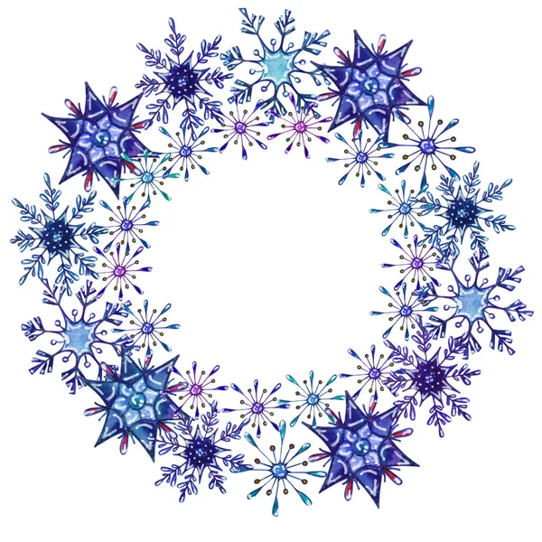 Watercolor Snowflakes Frame Winter Card Template Place Your Text Decorative — Stock Photo, Image