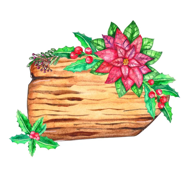 Juldekoration För Akvarell Trä Dekoration Rustik Trä Skiva Trädens Ringar — Stockfoto