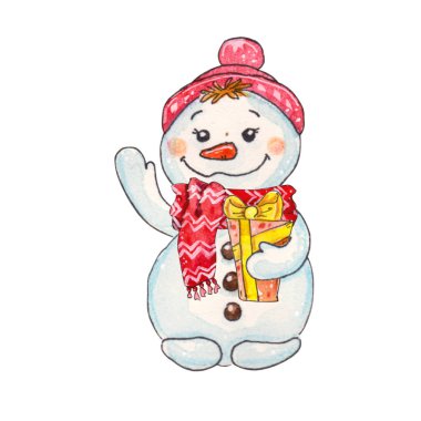 suluboya el muhteşem Noel karakter kardan adam hediye ile çekilmiş. Gösterim amacıyla tasarım düğün davetiyeleri, tebrik kartları, kartpostallar, çocuk kitapları