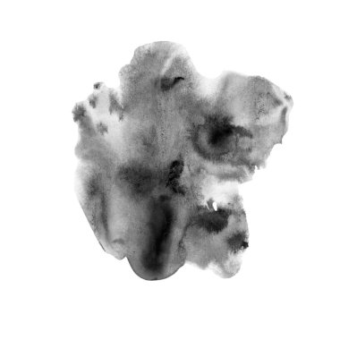 Beyaz bir arka plan üzerinde siyah suluboya lekeleri. Soyut resim, saf sanat. Mürekkep sıçraması