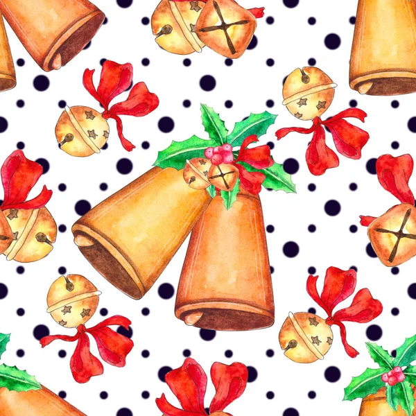弓とヒイラギの果実とシームレスなクリスマスのパターン プロジェクト 結婚式 グリーティング カード クリスマスと新年のテクスチャーに最適 — ストック写真