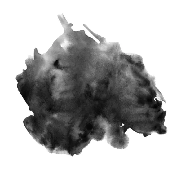 白色背景上的黑色水彩污渍 抽象的绘画 天真的艺术 墨水飞溅 — 图库照片