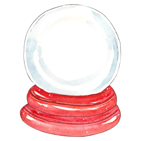 Isolated Watercolor Illustrated Empty Christmas Holiday Snow Globe — Stock Photo, Image