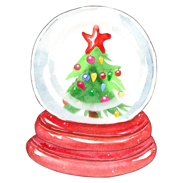 Snowjordklot Med Jul Element Akvarell Handritad Det Perfekt För Cristmas — Stockfoto