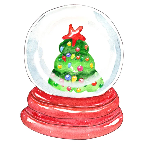 Snow Globe Christmas Elements Watercolor Hand Drawn Perfect Cristmas Cards — Stock Photo, Image